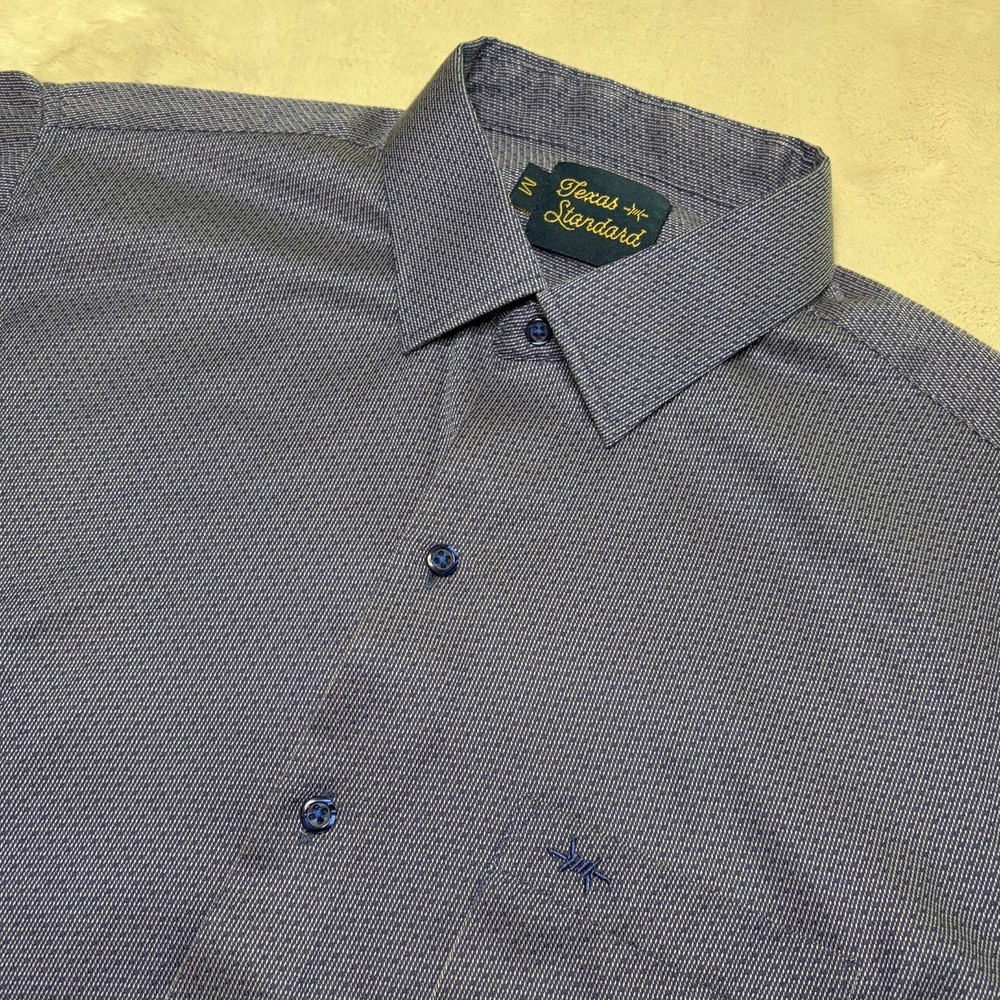 Texas Standard Short Sleeve Button Up Shirt Mens M Blue Geometric Texture Casual - Picture 2 of 7